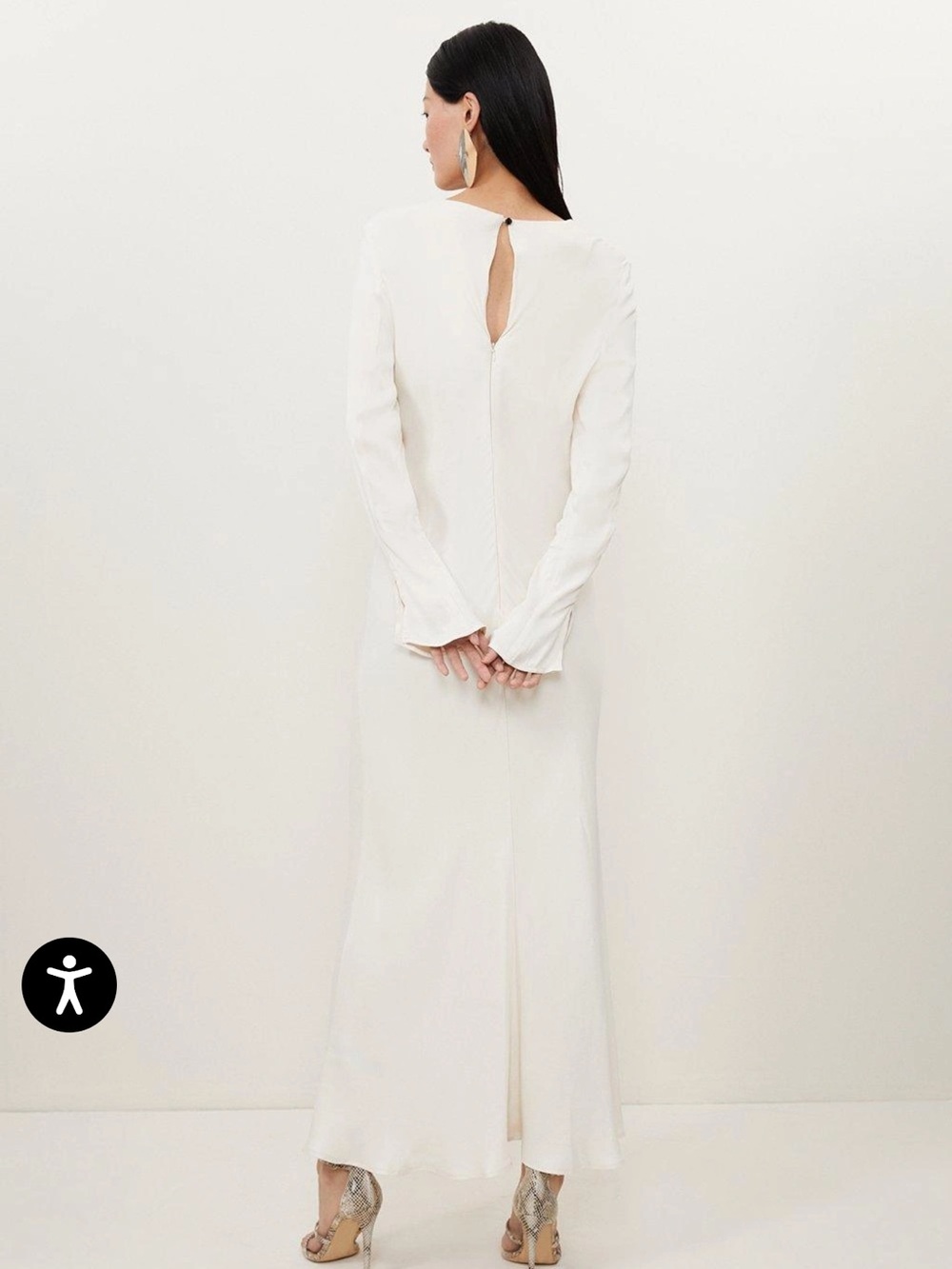 Karen Millen Viscose Satin Woven Long Sleeve Maxi Dress - Ivory - Picture 5 of 7